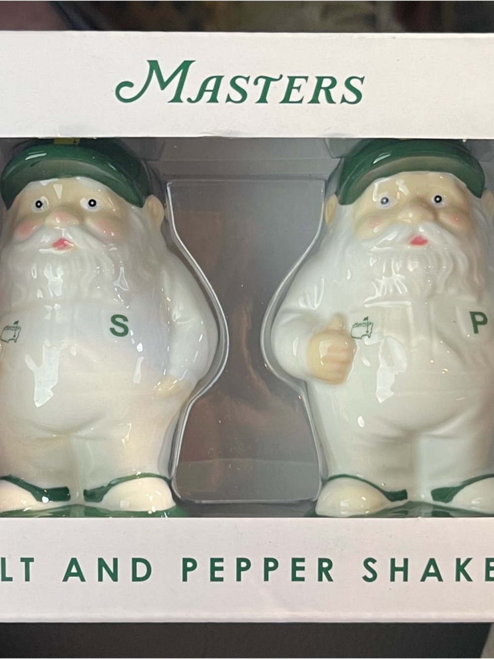Masters Golf Ceramic Salt & Pepper Gnome Shakers - White & Green